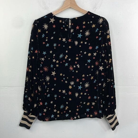 Nooki London Josie Printed Velvet Blouse Stars Print Long Sleeve pullover Large - Picture 8 of 16